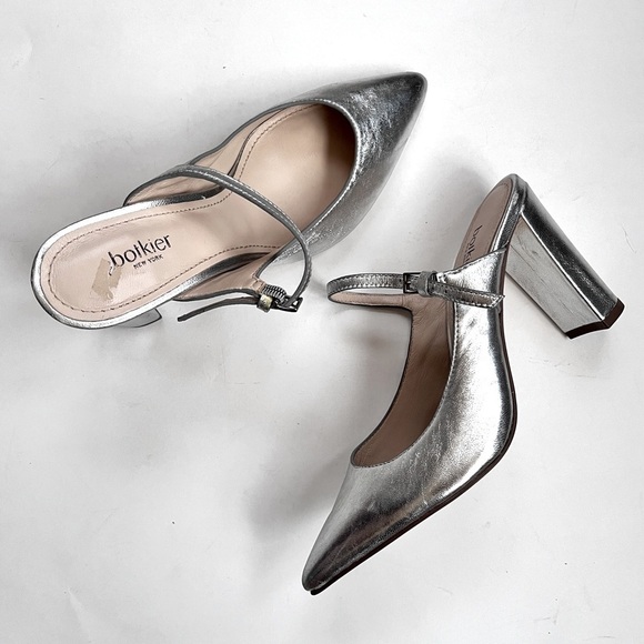 BOTKIER Women’s Hannah Metallic Silver Leather Pointed Mule Slip-on Size 5.5 - Picture 4 of 11